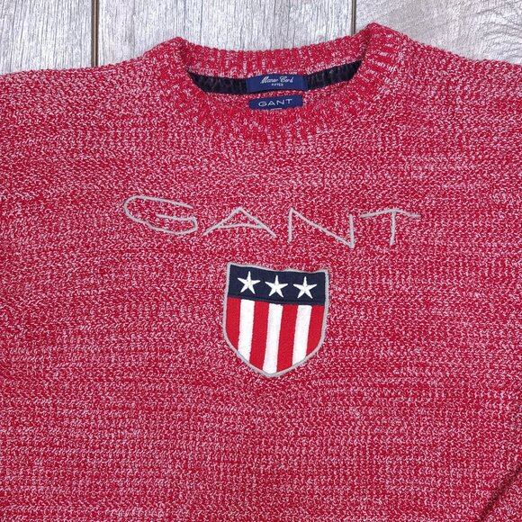 Gant Manor Mens Cord Fitted Crew Sweater Size XL Red Heathered Knit Pullover - Picture 4 of 6